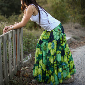 Falda larga de gasa en tonos verde - RIO
